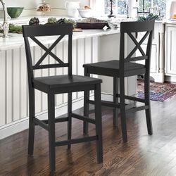 X-Back Farmhouse Barstools for Kitchen Island, Home Bar, Black. Set Of 2
