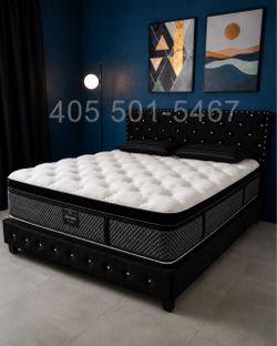 BRAND NEW BLACK KING SIZE BED FRAME WITH NEW 13 PILLOW TOP MATTRESS/FAST DELIVERY