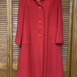 Denise Originals M Women’s Long Red Pure Cashmere Fully Lined Overcoat