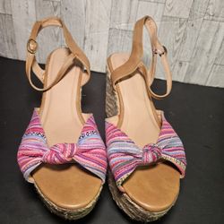 Womens Size 10 Open Toe Strappy Wedge Heel Multi-Color 