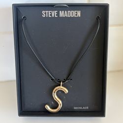 Letter 'S' - Steve Madden Gold 'S' Alphabet Puffy Pendant Black Cord Necklace NEW IN Box Valentine’s Day Gift