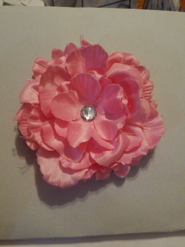 Pink Faux Flower With Faux Jewel For Hat Bag Ect Well Loved