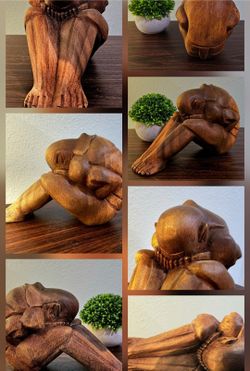 Indonesian Suar Wood "Weeping Buddha" , "Shy Man" Sculpture