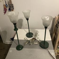 Set of 3 table lamps stainless steel hunter green