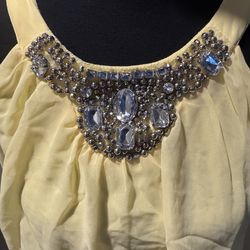 Yellow maxi dress with beaded neckline with sides slit .Size: S #prom #eveningwear #yellowdress  Size S