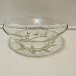 Vintage Scalloped Rim Paneled Clear Pressed Glass Candy Dish Bowl