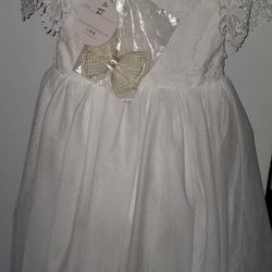 White Dress with Bow - 2T