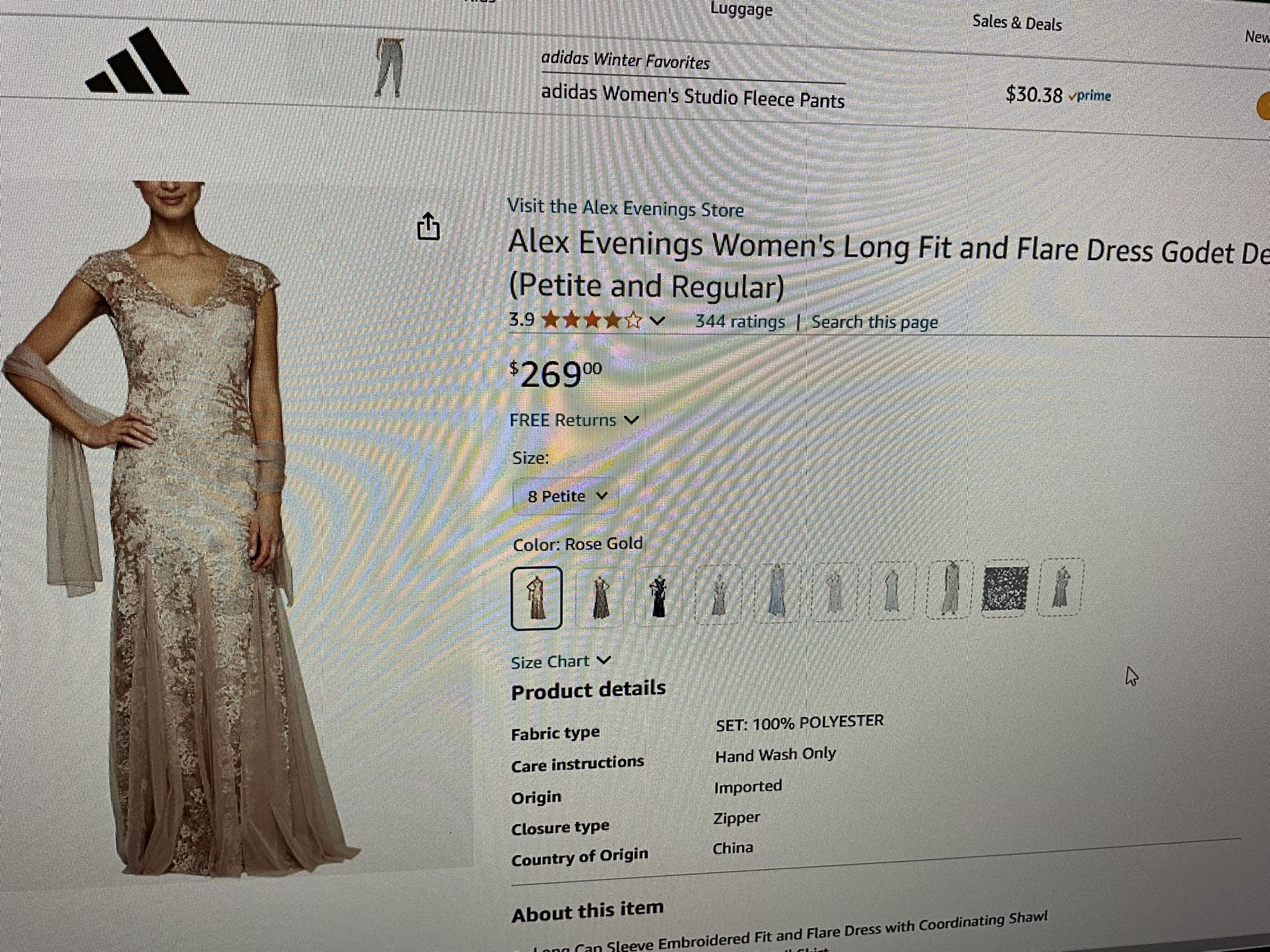Alex Evenings Women’s Long Fit 7 Flare Dress 8P Rose Gold New W/tags
