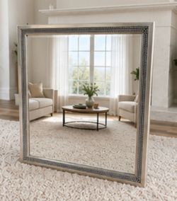 Large Wall Mirror with Silver Beaded Frame
