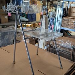 Set of 4 Clear Acrylic Folding Chairs – Modern Lucite Style – Chrome Frame