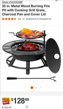 35" Fire Pit with Grill and Cover