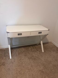White Campaign Style Desk with Two Drawers