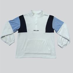 New York vintage white and blue quarter zip lightweight jacket Size Medium