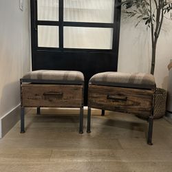 Vintage Shipping Crate Steel Ottoman - 2 