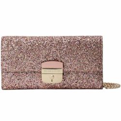 Kate Spade Pink Glitter Sunset Lane Milou Wallet Clutch + Chain