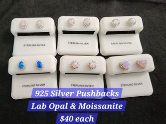 925 Silver Opal Earrings, Pushbacks