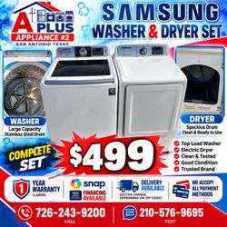 Samsung Top Load Washer and Electric Dryer Set
