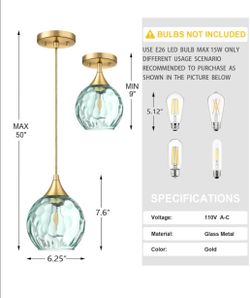 3.6" Hammer Green Glass Pendant Light 3 pack