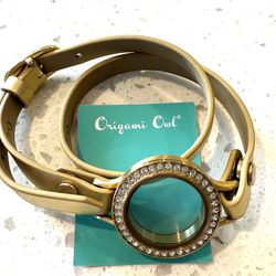 NEW Origami Owl Gold Wrap Locket Gold Rhinestone Leather Wrap Bracelet Jewelry 