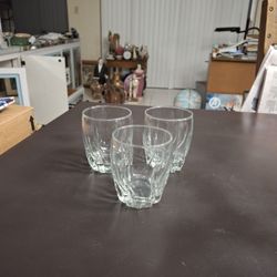 Set Of 3 Double Old Fashioned Glasses Swirl Ribbed Twisted Pattern 3 7/8"H X 3"W