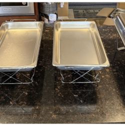 Full Set – 4 Full-Size Stainless Steel Steam Table / Chafing Pans + Stands (Excellent Condition - Like new)
