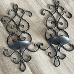 2 Black Scroll & Hearts Metal Wall Sconce For $20