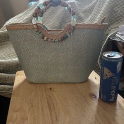 Cappelli Beaded Handle Blue and Tan Women's Bag
