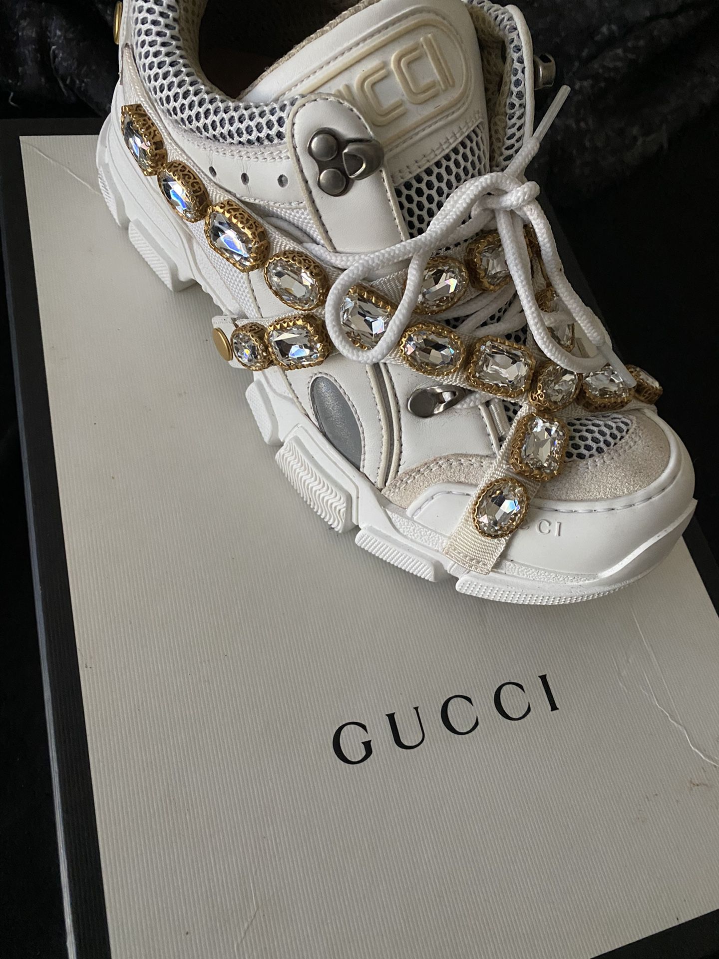 Gucci SEGA Low Top Chunky Sneakers Neutrals Rubber Round-Toes with Crystal Embellishments for Sale in GA - OfferUp