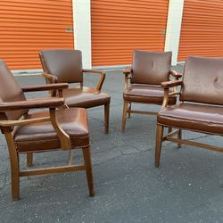 Antique Leather Chair Set 