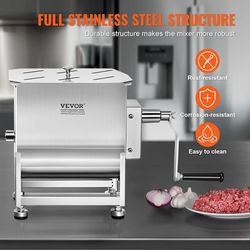 Manual Meat Mixer, 20L Fixed Tank – Heavy Duty Stainless Steel Hand Mixer for Ground Beef & Sausage, Max 30lb Mixing Meat Capacity, with Gear Box and 