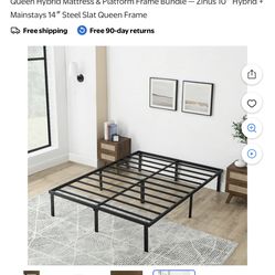 Queen Bed Frame + Mattress Set (Zinus Hybrid) – NEW open box