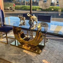 Glass Dining Table With Gold Base