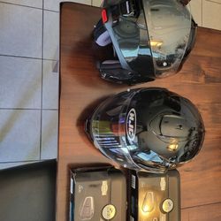 2 HJC Lightly Used Helmets With Bluetooth Devices.