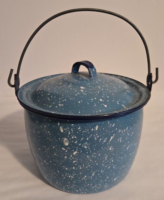 Vintage Graniteware Blue Enamel 5" Lidded Pot