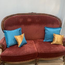 Vintage Red Velvet Carved Wood Furniture 