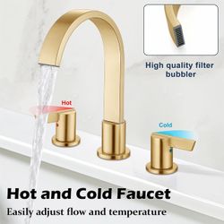 Midanya 8 inch Widespread Bathroom Sink Faucet,Modern Waterfall 3 Hole 2 Bathroom Faucet 8" Vanity Faucets black and Nickel and gold&black A19