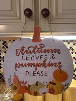Autumn Leaves & Pumpkins Please Hanging Sign