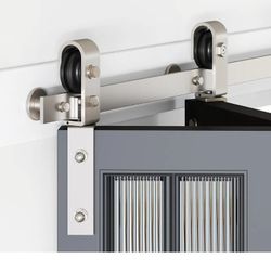 28 Inch Brushed Nickel Folding Sliding Barn Door Track Kit, Side Mounted Roller, Smooth & Quiet, Easy to Mount, Fits 12