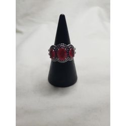 Dark Pink Sapphire Quartz Ring Size 6 Hematite Fashion Jewelry