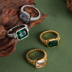 Texture-mosaic, glittering faceted rectangular zirconia luxury, individualistic, high-end titanium steel ring