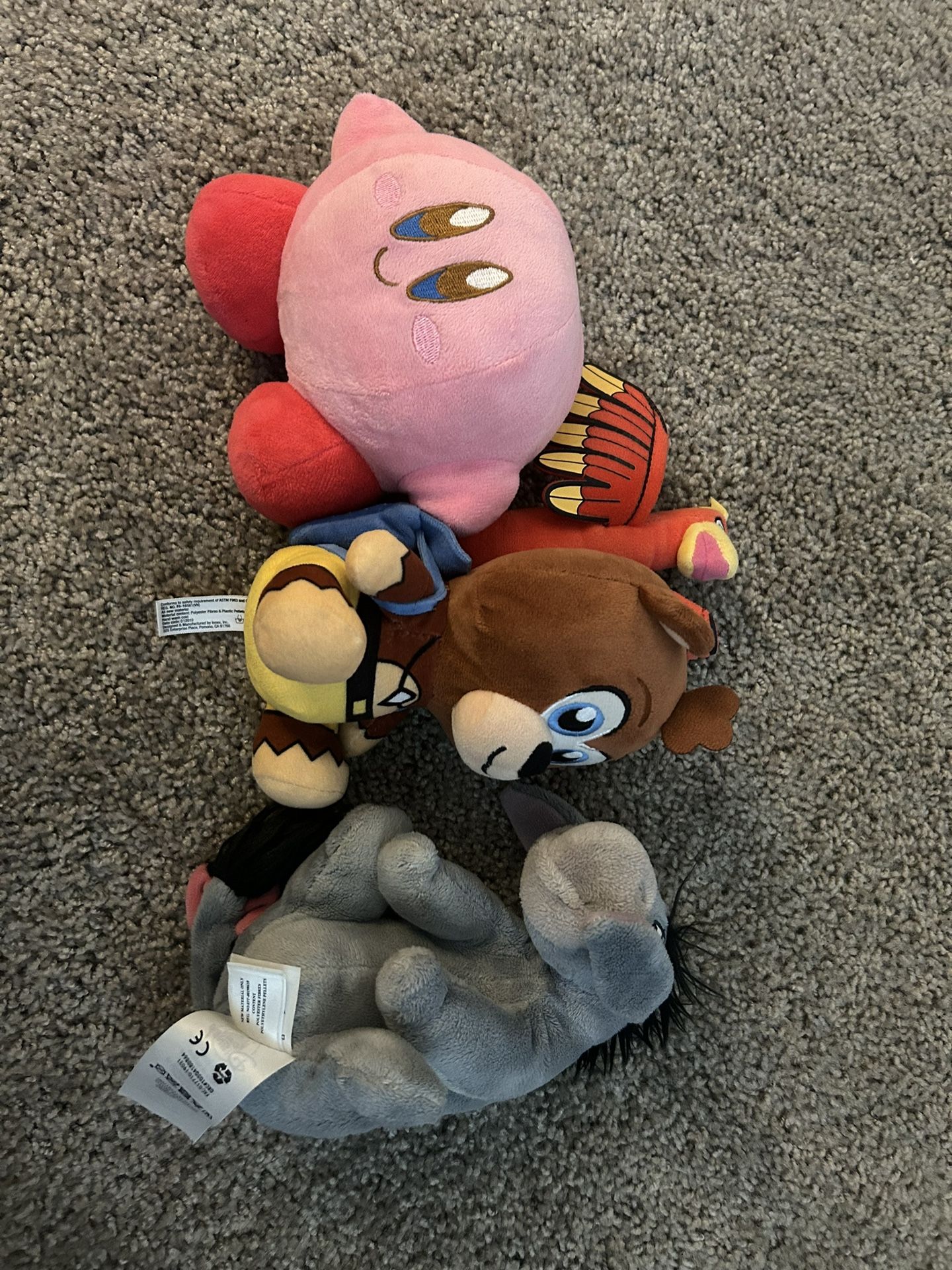 3 Plushies Kirby Banjo And Eeyore From Winnie The Pooh