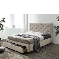 NEW Twin Size Tufted bed With storage beige color