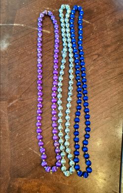 Vintage Mid-Century Silk Thread Wrapped Bead Choker Necklaces - Lot of 3 (Blue,