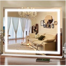 ROLOVE 23x18 Inch Lighted Vanity Mirror, 3-Color Dimmable LED & Touch Control - Large Makeup Mirror for Dressing Room (Wall/Tabletop Mount)