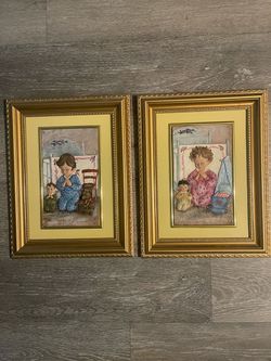 Pair of Framed Praying Children Wall Art