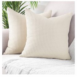 New Beige Waffle Textured Cotton Pillow Covers Set Of 2