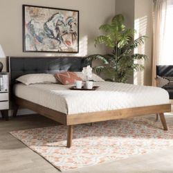 New Full Size Mid Century Modern Wood Platform Bed