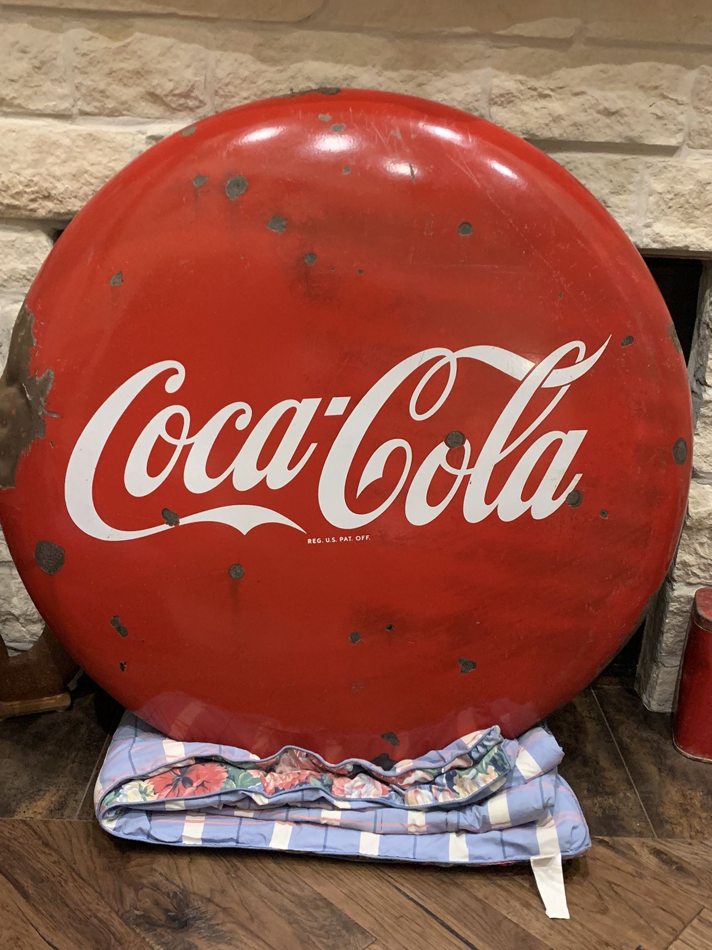 Original Large Porcelain Coca-Cola Advertising Coke Button Sign 48”