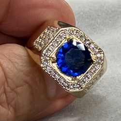 14k premium gold plated man ring with Blue stone available in different sizes ✨✨✨