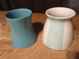 2X EDIBLE ARRANGEMENTS CERAMIC VASE BLUE DAISY & STRIPED DASY 4 1/2"